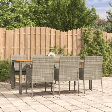 vidaXL 7-delige Tuinset met kussens poly rattan grijs, Verzenden, Nieuw, 6 zitplaatsen, Tuinset