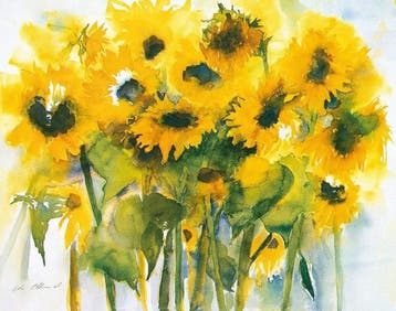 Kunstdruk Christa Ohland - Sonnenblumenfeld 120x90cm, Verzenden, Nieuw