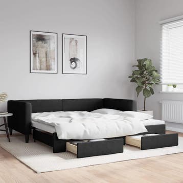 vidaXL Slaapbank met onderschuifbed en lades 100x200 cm stof, Huis en Inrichting, Slaapkamer | Bedden, 100 cm, Eenpersoons, Verzenden