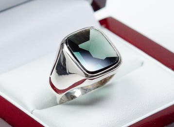 - 835 zilver - groene spinel - zegel - Ring