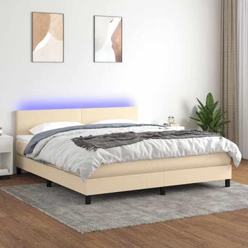 vidaXL Boxspring met matras en LED stof crèmekleurig 180x200, Eenpersoons, Verzenden, Nieuw, 80 cm