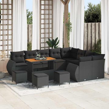 vidaXL Tuin Sofa Set 13 st 12-Aantal zitplaatsen Zwart Poly, Verzenden, Nieuw, Rotan, 3 zitplaatsen