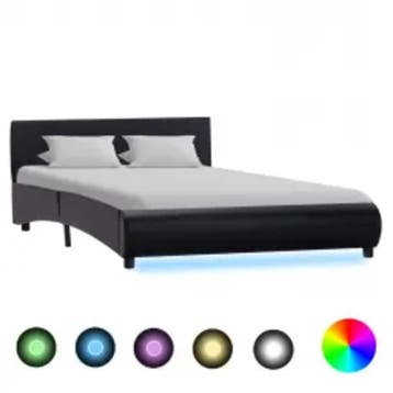 vidaXL Bedframe met LED kunstleer zwart 140x200 cm, Overige materialen, Verzenden, Zwart, 140 cm