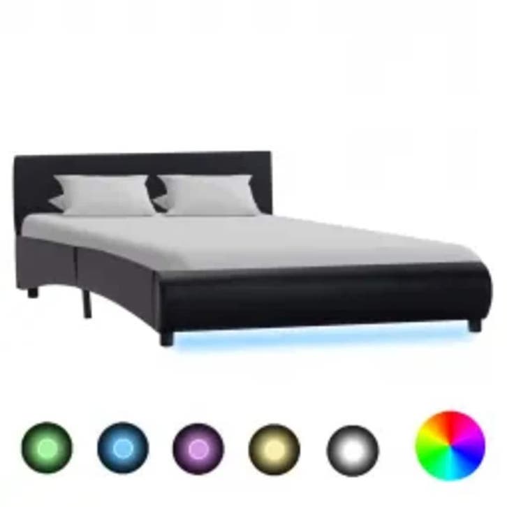 vidaXL Bedframe met LED kunstleer zwart 140x200 cm, Huis en Inrichting, Slaapkamer | Bedden, 140 cm, 200 cm, Zwart, Tweepersoons