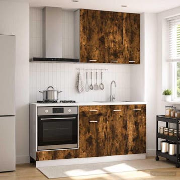 vidaXL Keukenblok LYON 5 st Gerookt eiken Bewerkt hout, Verzenden, Nieuw, Bruin