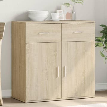 vidaXL Dressoir 79x38x80 cm bewerkt hout sonoma eikenkleurig, Verzenden, Nieuw, Overige houtsoorten, Minder dan 50 cm