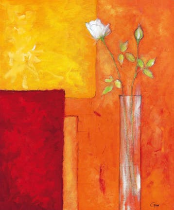 Kunstdruk Günter Gohn - Rosen auf warmem Rot 50x60cm, Verzenden, Nieuw