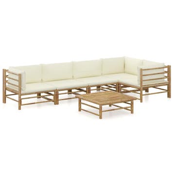 vidaXL 6-delige Loungeset met crèmewitte kussens bamboe, Verzenden, Nieuw, Hout, Loungeset