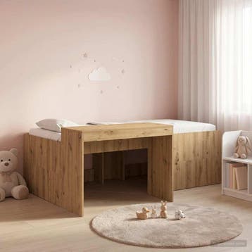 vidaXL Hoge Bed Frame met Bureau voor Kinderen Artisanaal, Verzenden, Nieuw, Bruin, Hout