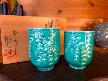 Japanse Kyoto Kiyomizu-ware theekopjespaar Wakayanagi,