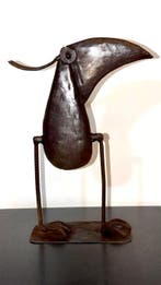 sculptuur, Oiseau à crête recourbée en métal vernis - 30 cm