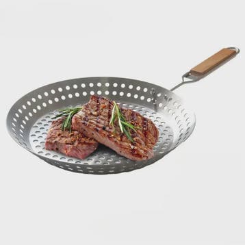Ronde BBQ Grill Pan met Houten Handvat - Draagbaar & Duurzaa, Verzenden, Nieuw