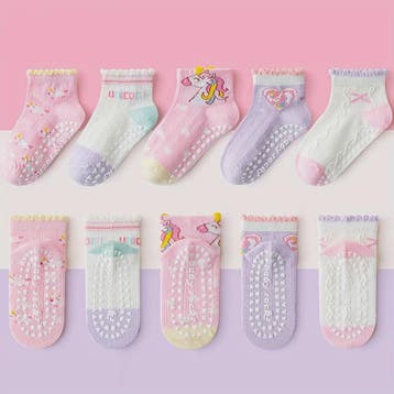 5 Paar Antislip Sokken Kinderen - Unicorn & Hartjes - Zacht, Verzenden, Nieuw