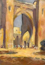 Franse school (XIX) - Puerta de la medina - Escena, Antiek en Kunst, Kunst | Schilderijen | Klassiek