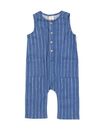 HEMA Babyjumpsuit linnen strepen blauw van €17.99 voor sale, Kinderen en Baby's, Verzenden, Nieuw