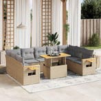 vidaXL 10-delige Loungeset met kussens poly rattan beige, Verzenden, Nieuw, Loungeset