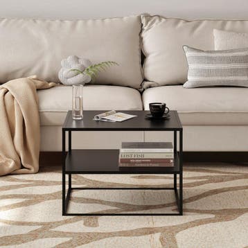 [en.casa] Salontafel Solund met 1 plank 60x60x45 cm staal zw, Huis en Inrichting, Tafels | Salontafels, Verzenden, Nieuw
