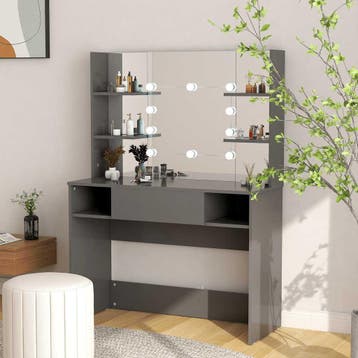 vidaXL Kaptafel met LED-verlichting 100x40x135 cm MDF grijs, Verzenden, Nieuw
