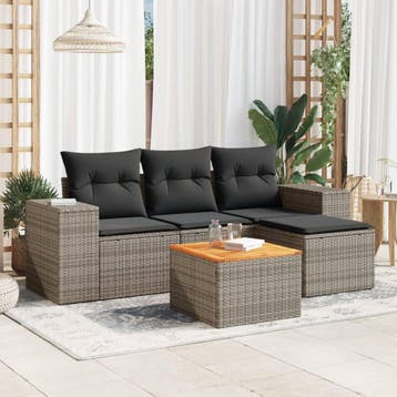 vidaXL 5-delige Loungeset met kussens poly rattan grijs, Verzenden, Nieuw, Loungeset