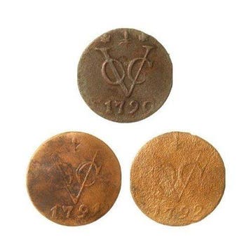 VOC - Gelderland. 1 duit 1790, 1791 (Misslag V..C.) & 1792