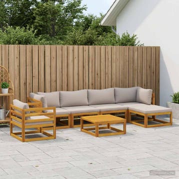vidaXL Bankstel 7 st Naturel Massief Acaciahout, Verzenden, Nieuw, 7 zitplaatsen