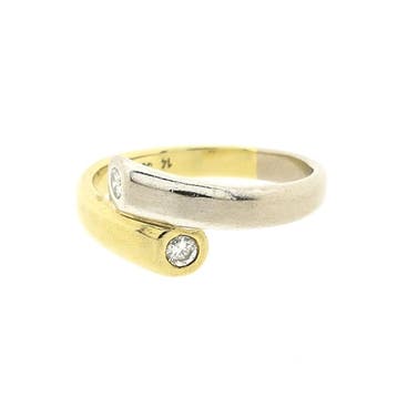 Bicolor gouden Toi et moi ring met diamanten; 0,20 ct., 18 tot 19, Gebruikt, Ophalen of Verzenden, Met edelsteen
