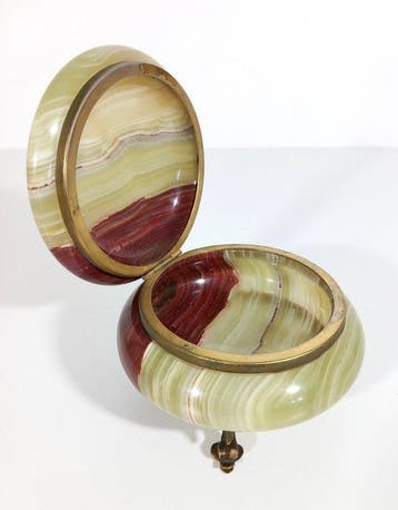 Sieradendoos - Onyx, Messing - vintage jaren zestig