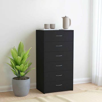 vidaXL Dressoir met 6 lades 50x34x96 cm bewerkt hout zwart, Verzenden, Nieuw, Overige houtsoorten, Minder dan 50 cm