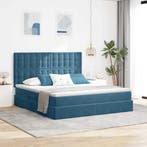 vidaXL Opbergbed met LED met matras Donkerblauw 180 x 200 cm, Verzenden, Nieuw, Blauw, Stof