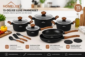 HOMELUX 15-delige pannenset, Huis en Inrichting, Keuken | Potten en Pannen, Antiaanbaklaag, Ophalen of Verzenden, Nieuw, Pannenset