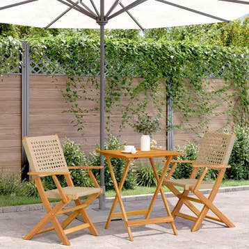vidaXL 3-delige Bistroset poly rattan en massief hout beige, Verzenden, Nieuw, Hardhout