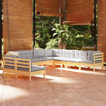 vidaXL 9-delige Loungeset met grijze kussens massief, Verzenden, Nieuw, Loungeset