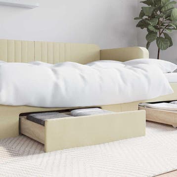 vidaXL Bedlades 2 st bewerkt hout en kunstleer crèmekleurig, Verzenden, Nieuw, Crème, Hout