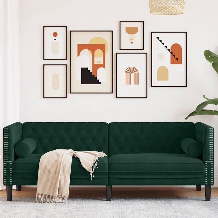 vidaXL Driezitsbank Chesterfield-stijl en bolsters fluweel, Huis en Inrichting, Banken | Bankstellen, Nieuw, Stof, Driepersoons