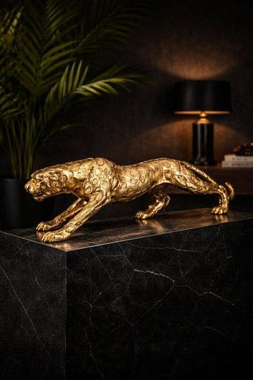 sculptuur, XL Gouden Panter Sculptuur – 80 cm breed– Luxe