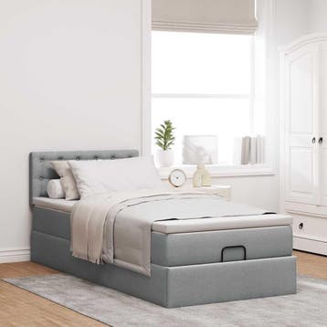 vidaXL Bed met matras 90x200 cm stof lichtgrijs, 90 cm, Eenpersoons, Verzenden, Nieuw