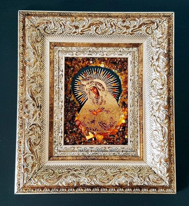 Barnsteen - Unique Amber picture icon Wall decoration - Home, Antiek en Kunst, Curiosa en Brocante