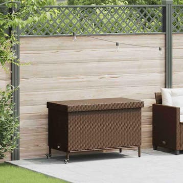 vidaXL Tuinbox met wielen 110x55x73 cm poly rattan bruin, Verzenden, Nieuw