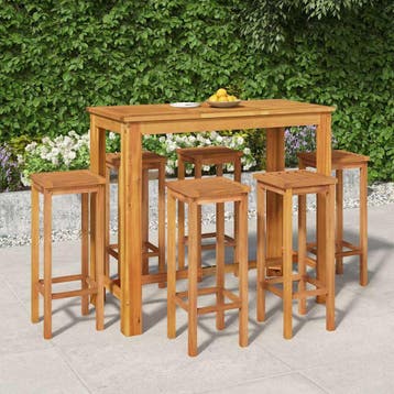 vidaXL 7-delige Tuinbarset massief acaciahout, Verzenden, Nieuw, Hardhout, 6 zitplaatsen