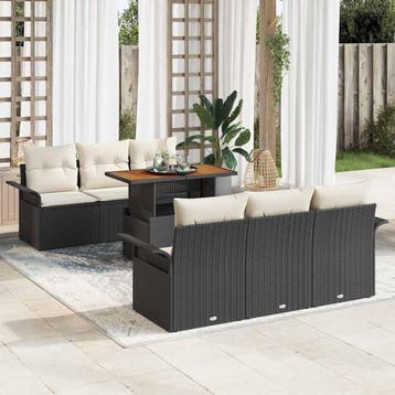 vidaXL Tuin Sofa Set 7 st Zwart en crème, Verzenden, Nieuw, Rotan, 7 zitplaatsen