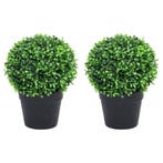 vidaXL Kunstplanten met pot 2 st buxus bolvorming 32 cm, Huis en Inrichting, Verzenden, Nieuw