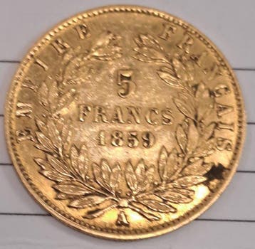 Frankrijk. Napoléon III. 5 Francs 1859-A, Paris