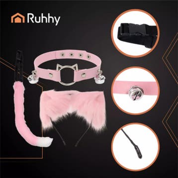 Ruhhy Roze kattenaccessoireset met oortjes, staart en hal..., Ophalen of Verzenden, Nieuw