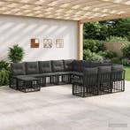 vidaXL Tuinbankenset 12 pcs Zwart en Donkergrijs poly rattan, Tuin en Terras, Tuinsets en Loungesets, Verzenden, Nieuw, Rotan
