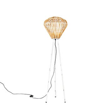 Landelijke vloerlamp tripod bamboe met wit - Canna Diamond, Verzenden, Nieuw, Landelijk