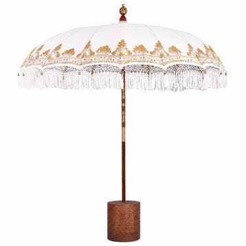 vidaXL Balinese parasol met basis Crème en bruin Ø 210-220, Verzenden, Nieuw