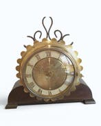 Klok - Vintage Koper, Messing, Hout, Messing gepatineerd -