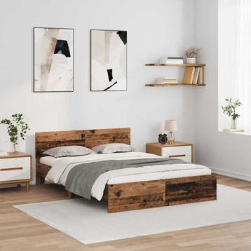 vidaXL Bedframe met hoofdeinde Oud Hout 135 x 190 cm Bewerkt, Bruin, Verzenden, Nieuw, Twijfelaar