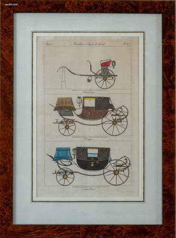 4 Antieke ingekleurde kopergravures Meubles et..., Nieuw