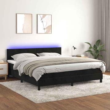 vidaXL Boxspring met matras en LED fluweel zwart 180x200 cm, Eenpersoons, Verzenden, Zwart, Nieuw